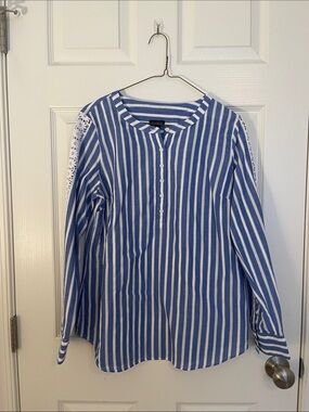 Talbots Blue and White Striped Button-Front Top